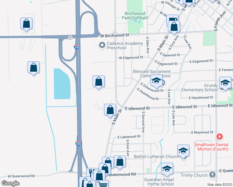 map of restaurants, bars, coffee shops, grocery stores, and more near 909-999 South Detroit Avenue in Morton