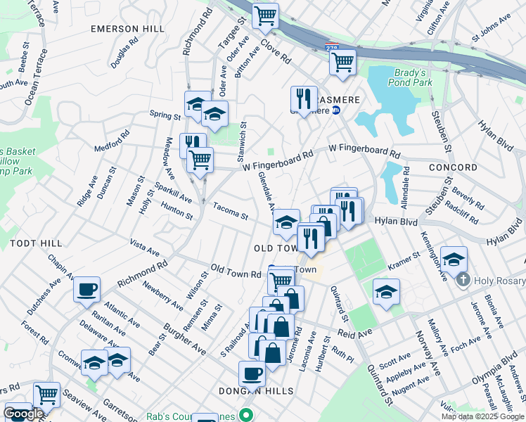 map of restaurants, bars, coffee shops, grocery stores, and more near 71 Providence Street in Staten Island