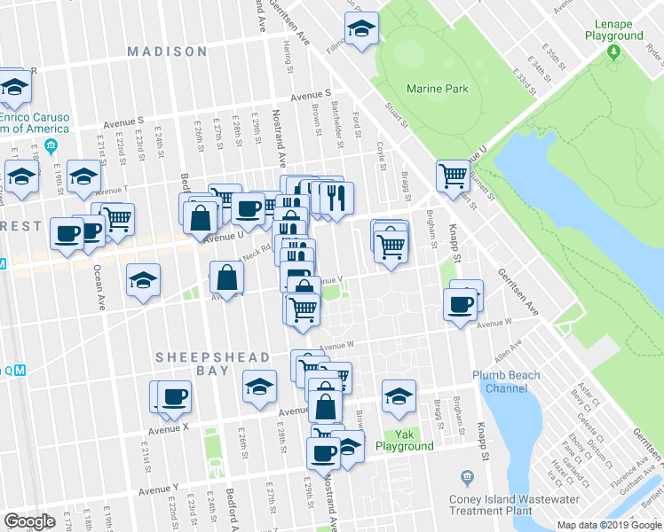 map of restaurants, bars, coffee shops, grocery stores, and more near 2166 Brown Street in Brooklyn