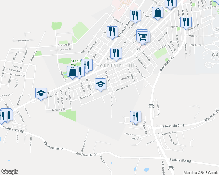 map of restaurants, bars, coffee shops, grocery stores, and more near 702 South Lynn Street in Fountain Hill