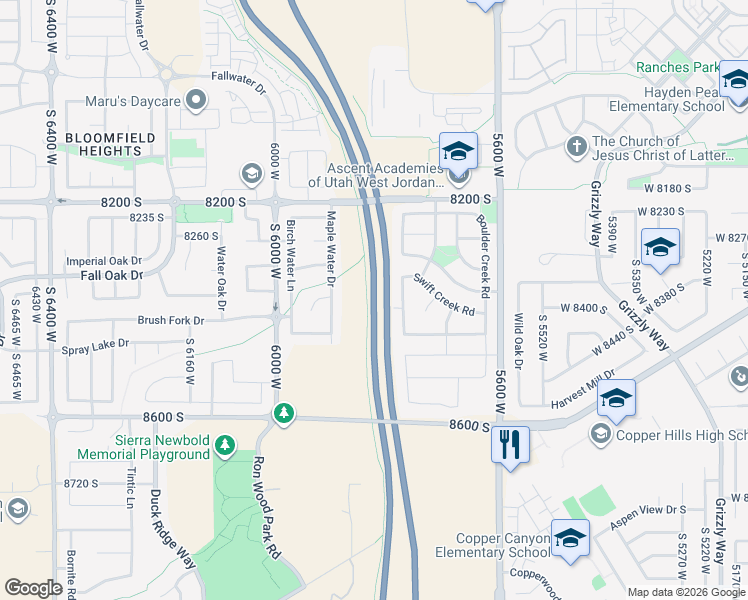 map of restaurants, bars, coffee shops, grocery stores, and more near Mountain View Corridor in West Jordan