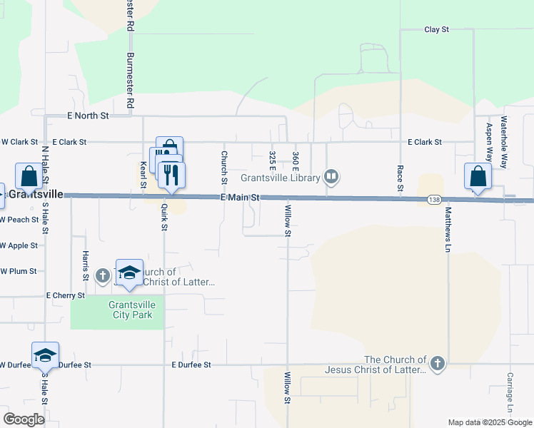 map of restaurants, bars, coffee shops, grocery stores, and more near 322 East Main Street in Grantsville