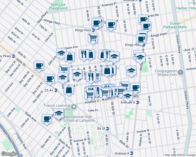 map of restaurants, bars, coffee shops, grocery stores, and more near 1981 West 8th Street in Brooklyn