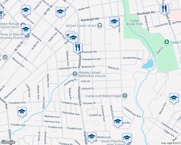 map of restaurants, bars, coffee shops, grocery stores, and more near 518 Wadsworth Avenue in Plainfield