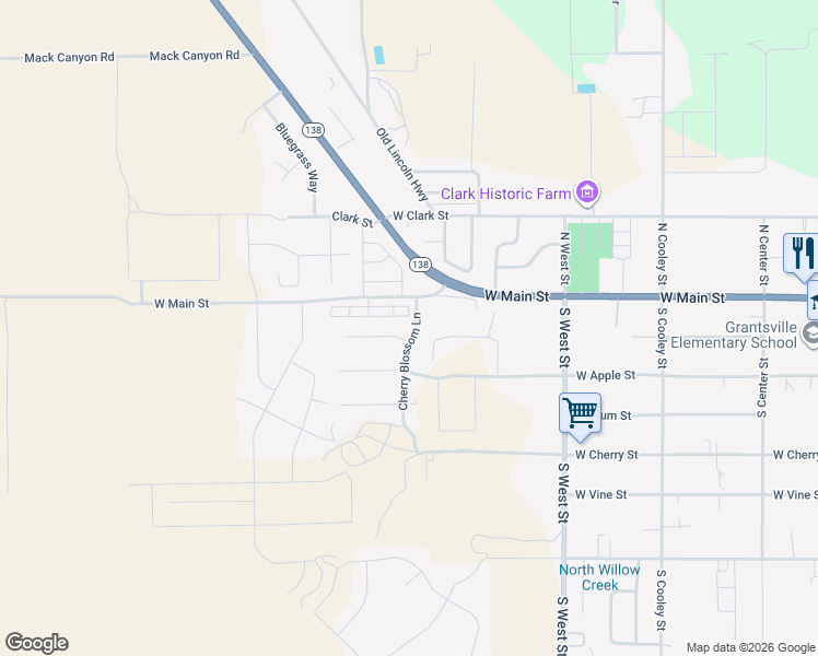 map of restaurants, bars, coffee shops, grocery stores, and more near 45 Cherry Blossom Lane in Grantsville