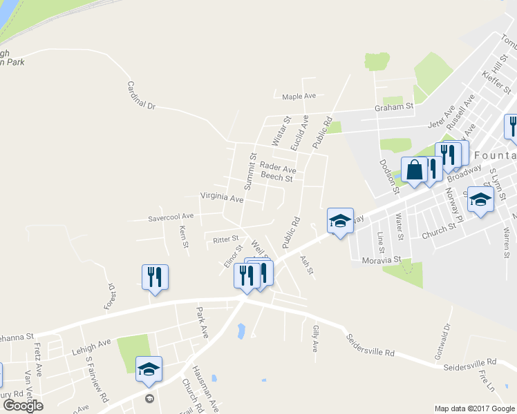 map of restaurants, bars, coffee shops, grocery stores, and more near 1714 Virginia Avenue in Bethlehem