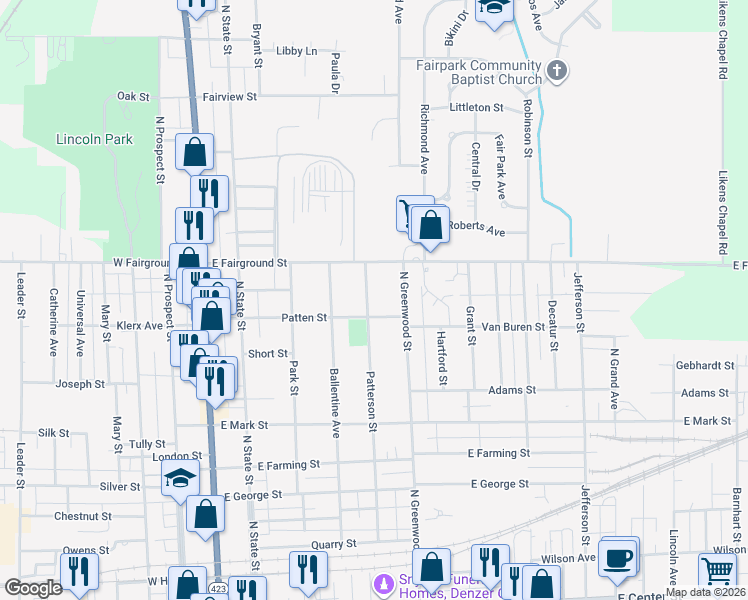 map of restaurants, bars, coffee shops, grocery stores, and more near 594 Patterson St in Marion