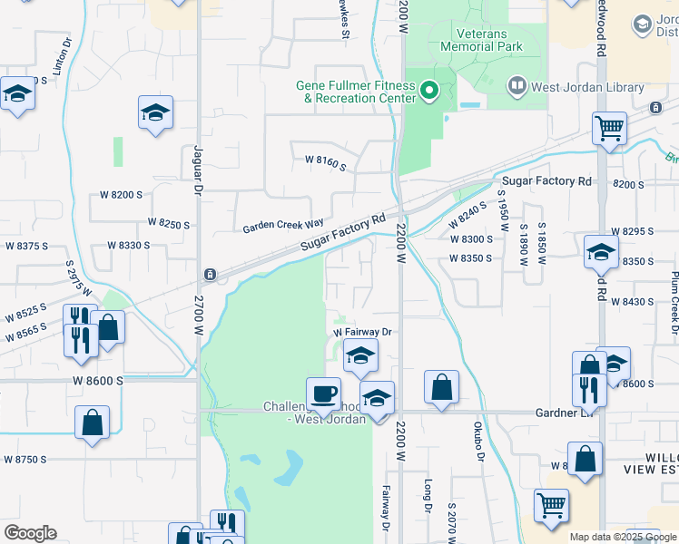 map of restaurants, bars, coffee shops, grocery stores, and more near 59 San Rafael Court in West Jordan