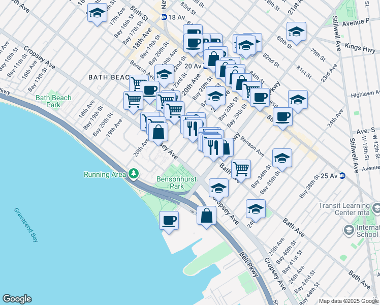 map of restaurants, bars, coffee shops, grocery stores, and more near 192 Bay 28th Street in Brooklyn