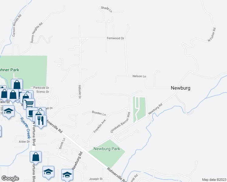 map of restaurants, bars, coffee shops, grocery stores, and more near 1195 Elizabeth Barcus Way in Fortuna