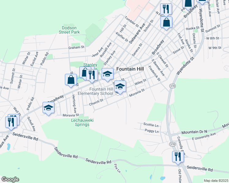 map of restaurants, bars, coffee shops, grocery stores, and more near 626 Greene Court in Fountain Hill