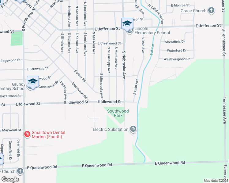 map of restaurants, bars, coffee shops, grocery stores, and more near 441 South Montana Avenue in Morton