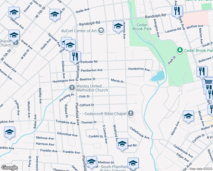 map of restaurants, bars, coffee shops, grocery stores, and more near 404 Wadsworth Avenue in South Plainfield