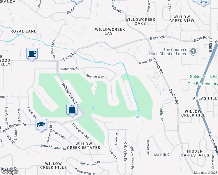 map of restaurants, bars, coffee shops, grocery stores, and more near 8378 Etienne Way in Sandy