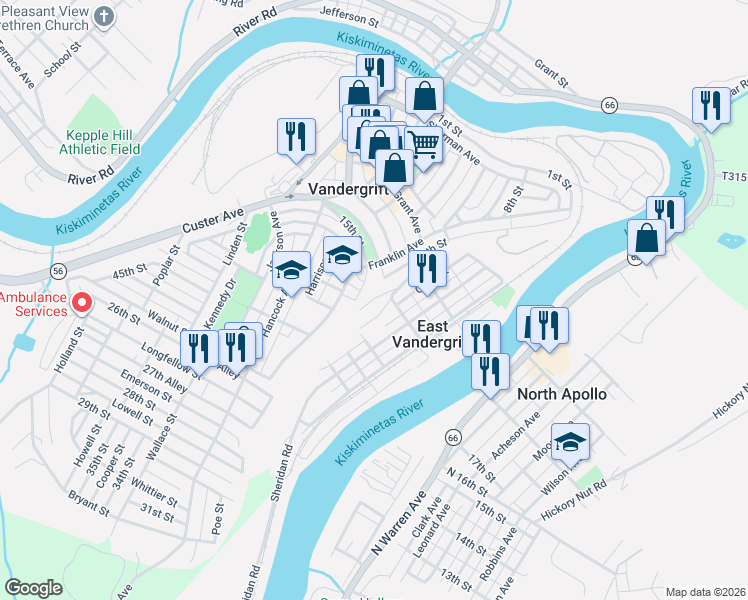 map of restaurants, bars, coffee shops, grocery stores, and more near 323 Chambers Street in Apollo