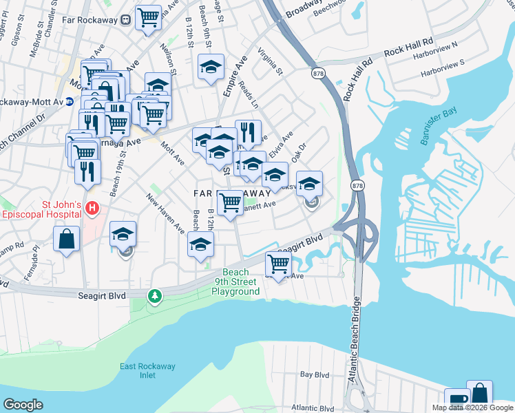 map of restaurants, bars, coffee shops, grocery stores, and more near Lanett Avenue in Queens