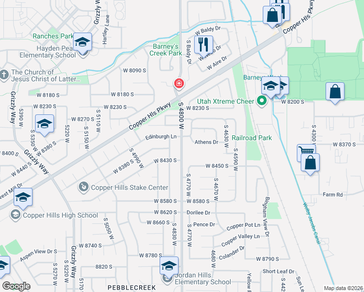 map of restaurants, bars, coffee shops, grocery stores, and more near 8376 South 4800 West in West Jordan