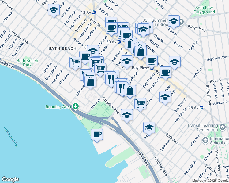 map of restaurants, bars, coffee shops, grocery stores, and more near 192 Bay 28th Street in Brooklyn