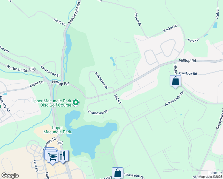 map of restaurants, bars, coffee shops, grocery stores, and more near 1651 Fieldstone Street in Allentown