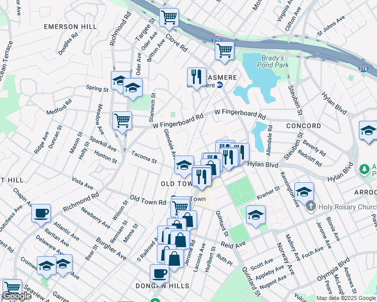 map of restaurants, bars, coffee shops, grocery stores, and more near 347 Medina Street in Staten Island