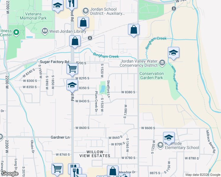 map of restaurants, bars, coffee shops, grocery stores, and more near 1452 West 8380 South in West Jordan