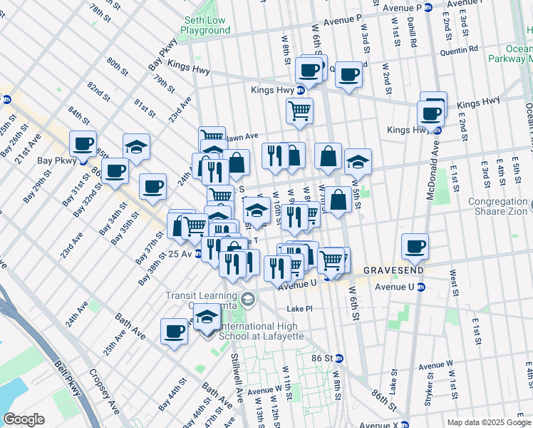 map of restaurants, bars, coffee shops, grocery stores, and more near 1970 West 11th Street in Brooklyn