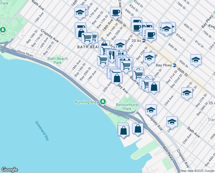 map of restaurants, bars, coffee shops, grocery stores, and more near 8869 20th Ave in Brooklyn