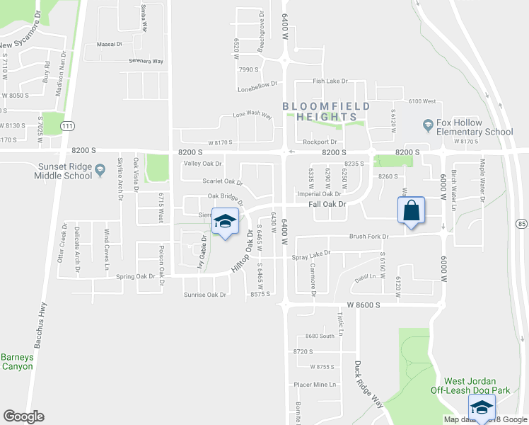 map of restaurants, bars, coffee shops, grocery stores, and more near 6456 8375 South in West Jordan