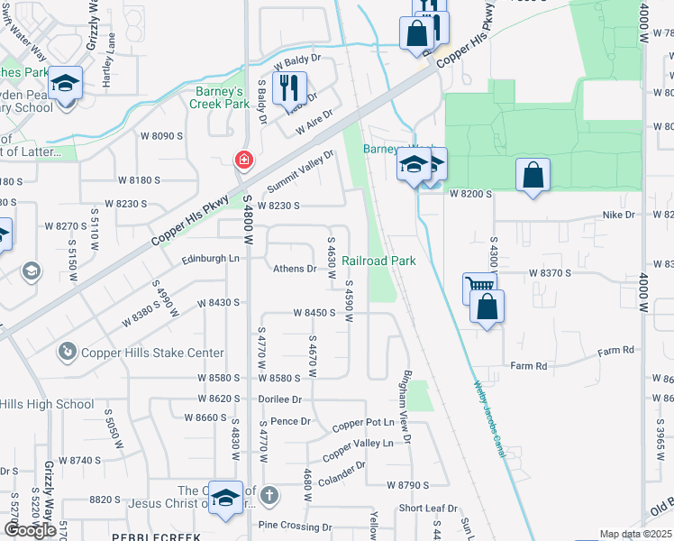 map of restaurants, bars, coffee shops, grocery stores, and more near 8359 Etude Drive in West Jordan