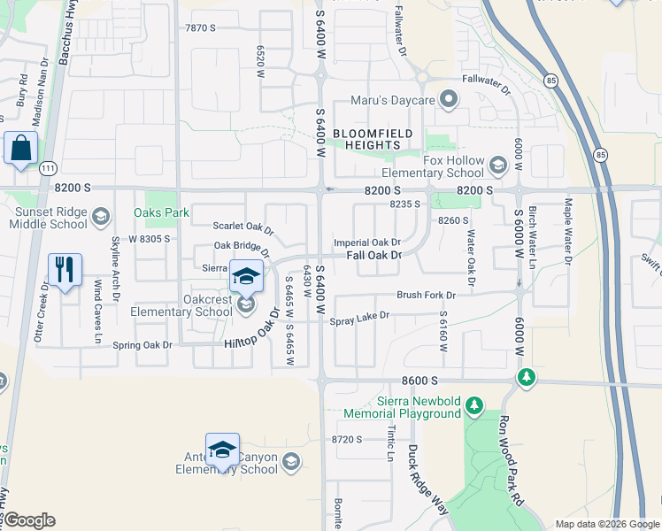map of restaurants, bars, coffee shops, grocery stores, and more near 8356 Four Elms Circle in West Jordan