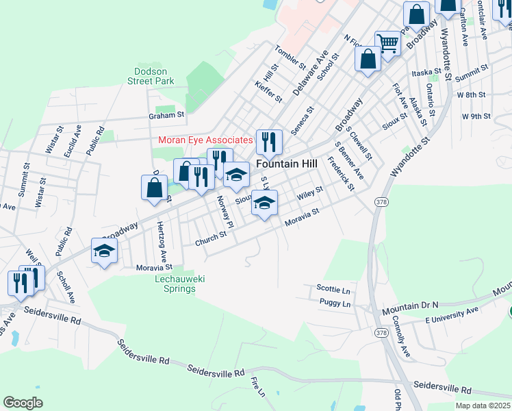 map of restaurants, bars, coffee shops, grocery stores, and more near 613 Greene Court in Fountain Hill