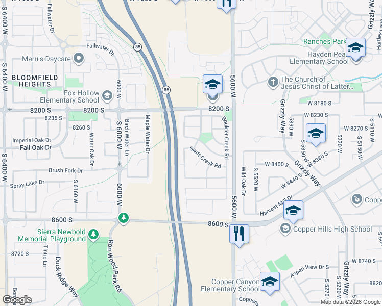 map of restaurants, bars, coffee shops, grocery stores, and more near 8422 Town View Circle in West Jordan