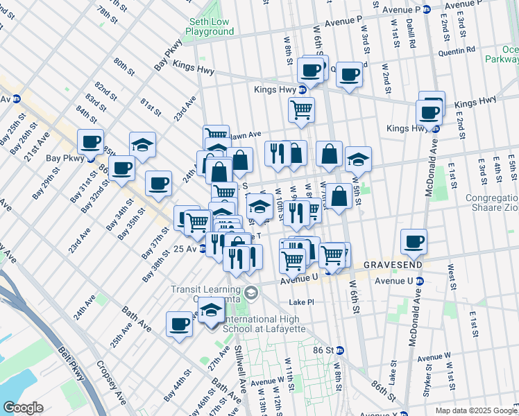 map of restaurants, bars, coffee shops, grocery stores, and more near 1970 West 11th Street in Brooklyn