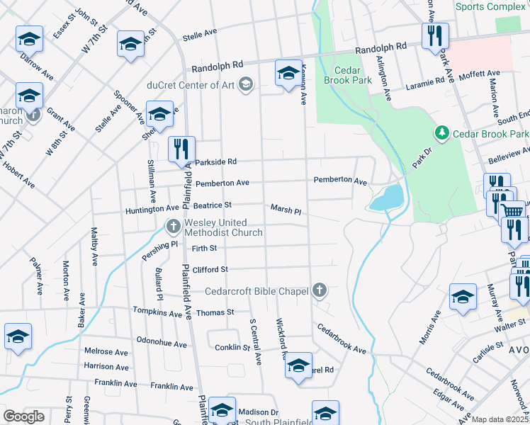 map of restaurants, bars, coffee shops, grocery stores, and more near 404 Wadsworth Avenue in South Plainfield