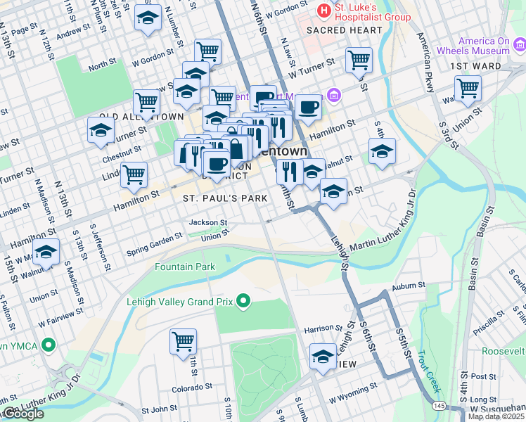 map of restaurants, bars, coffee shops, grocery stores, and more near 132 State Route 2055 in Allentown