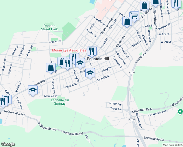 map of restaurants, bars, coffee shops, grocery stores, and more near 702 South Lynn Street in Fountain Hill