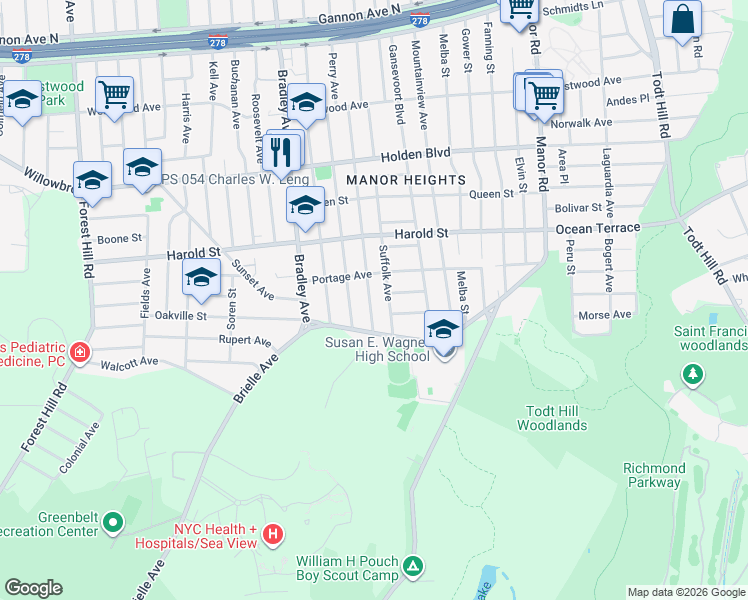 map of restaurants, bars, coffee shops, grocery stores, and more near 264 Livingston Avenue in Staten Island