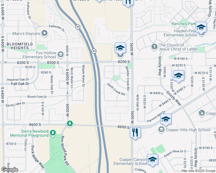 map of restaurants, bars, coffee shops, grocery stores, and more near 8422 Town View Circle in West Jordan