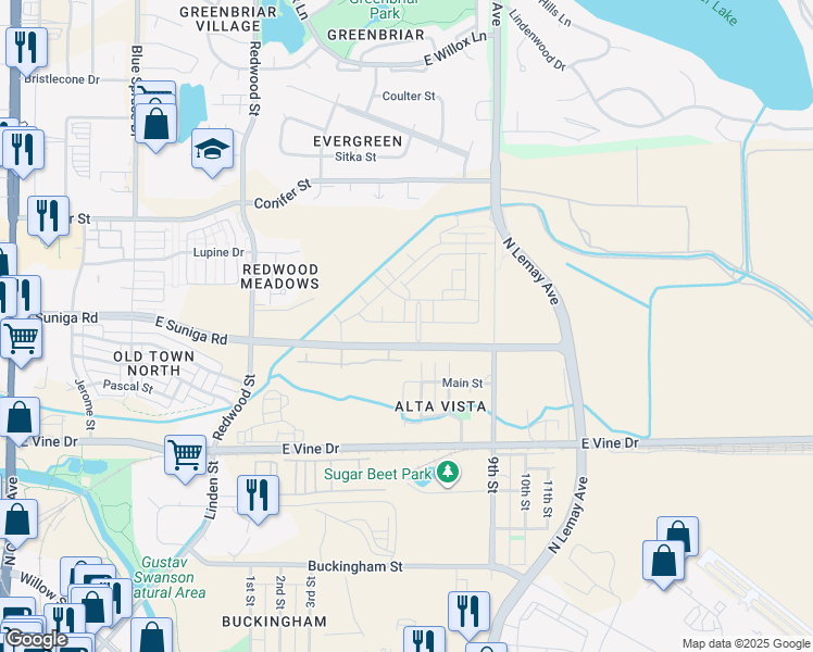map of restaurants, bars, coffee shops, grocery stores, and more near 813 Martinez Street in Fort Collins