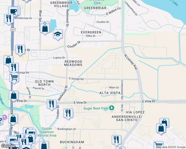 map of restaurants, bars, coffee shops, grocery stores, and more near 813 Martinez St in Fort Collins