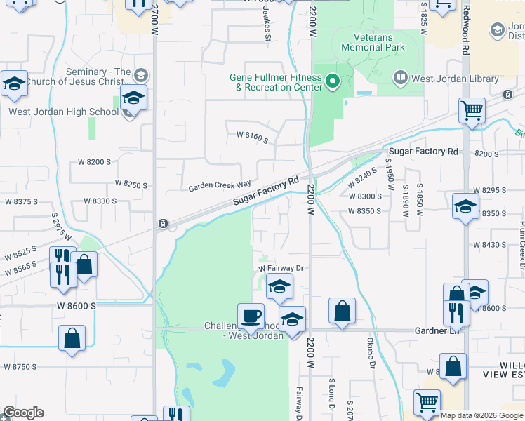 map of restaurants, bars, coffee shops, grocery stores, and more near 59 San Rafael Court in West Jordan
