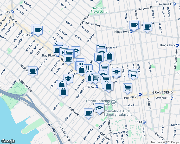 map of restaurants, bars, coffee shops, grocery stores, and more near 2454 85th Street in Brooklyn
