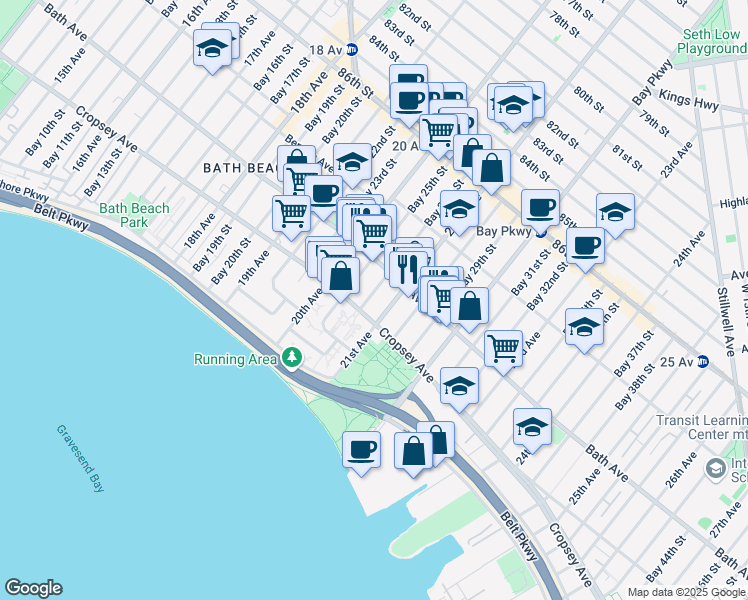 map of restaurants, bars, coffee shops, grocery stores, and more near 8818 21st Avenue in Brooklyn