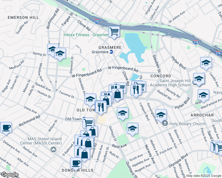 map of restaurants, bars, coffee shops, grocery stores, and more near 41 Winfield Avenue in Staten Island