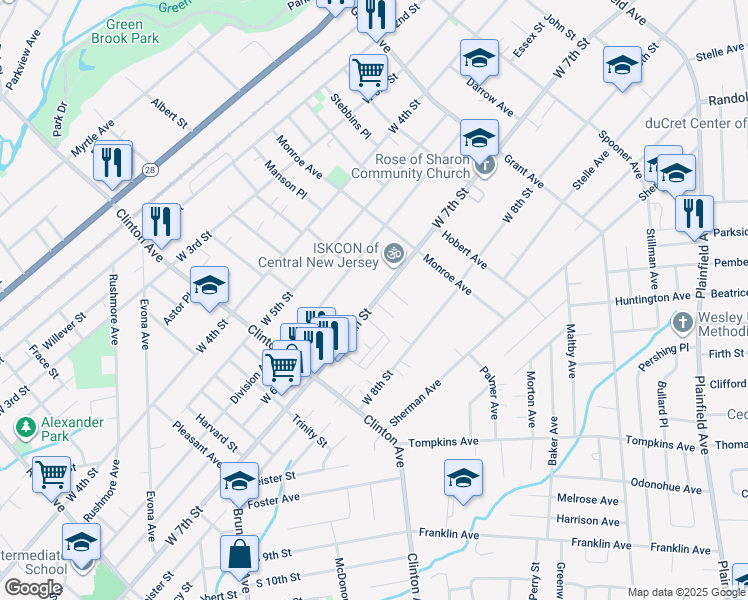 map of restaurants, bars, coffee shops, grocery stores, and more near 710 Elaine Court in Plainfield