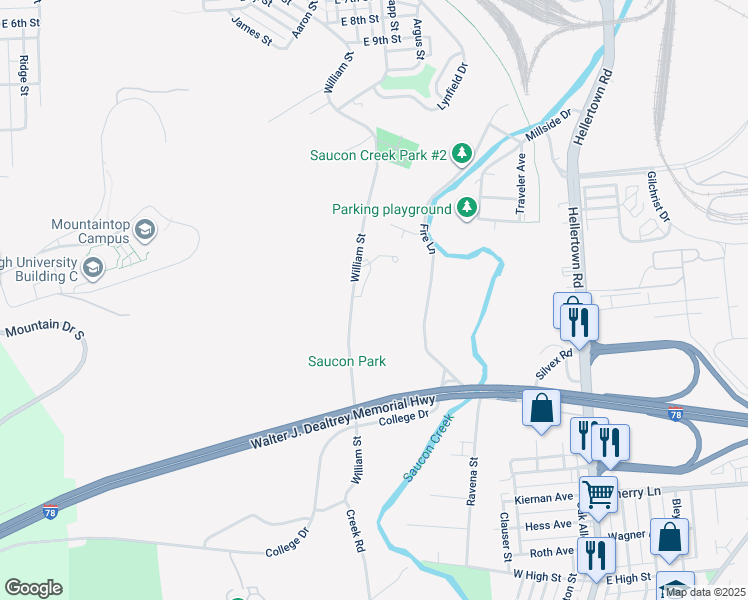map of restaurants, bars, coffee shops, grocery stores, and more near 1187 Meadow Lark Way in Bethlehem