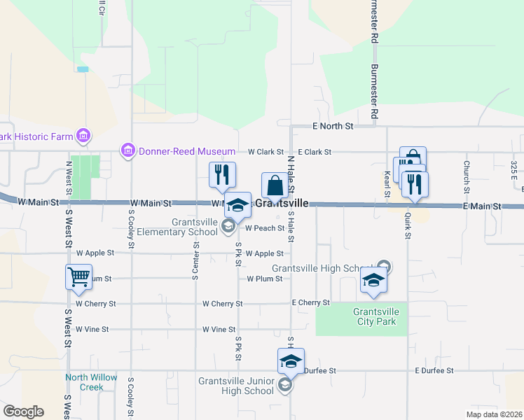 map of restaurants, bars, coffee shops, grocery stores, and more near 55 West Main Street in Grantsville
