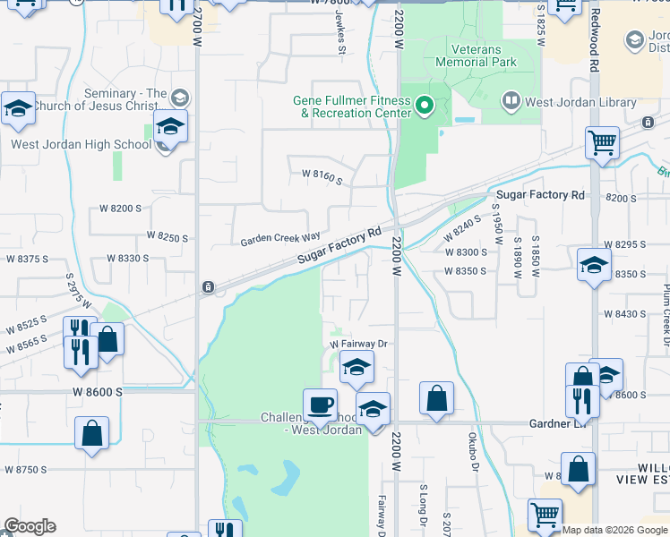 map of restaurants, bars, coffee shops, grocery stores, and more near 59 San Rafael Court in West Jordan