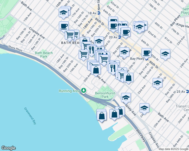 map of restaurants, bars, coffee shops, grocery stores, and more near 2044 Cropsey Avenue in Brooklyn