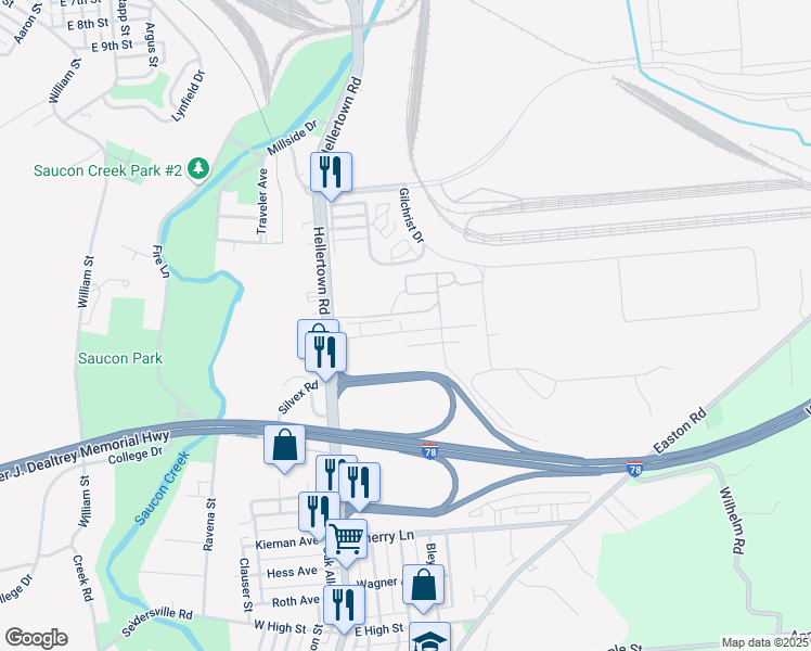 map of restaurants, bars, coffee shops, grocery stores, and more near 205 Crest Avenue in Bethlehem